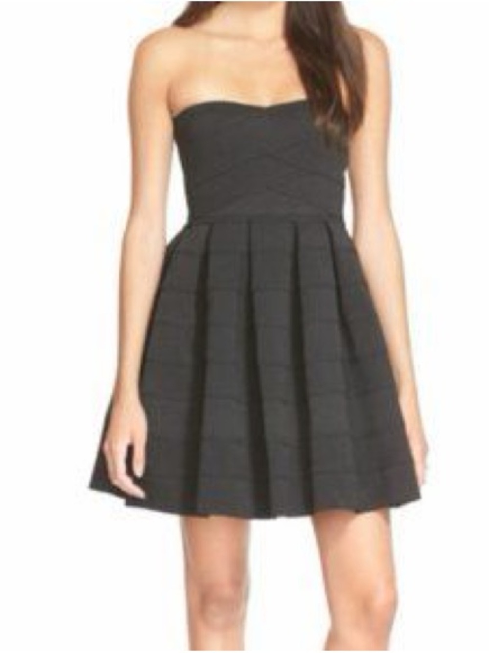 NWT Guess Strapless Black Pleated Fit-and-Flare Dress (8) - Picture 1 of 9